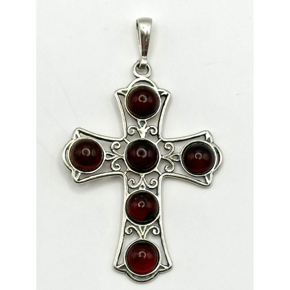 Cherry Amber Cross Sterling Silver Handmade‎ Pendant